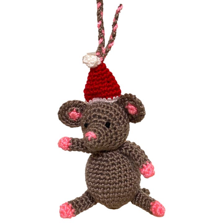 Crocheted Ornament "Christmas Mouse" for wholesale by HDIF-USA