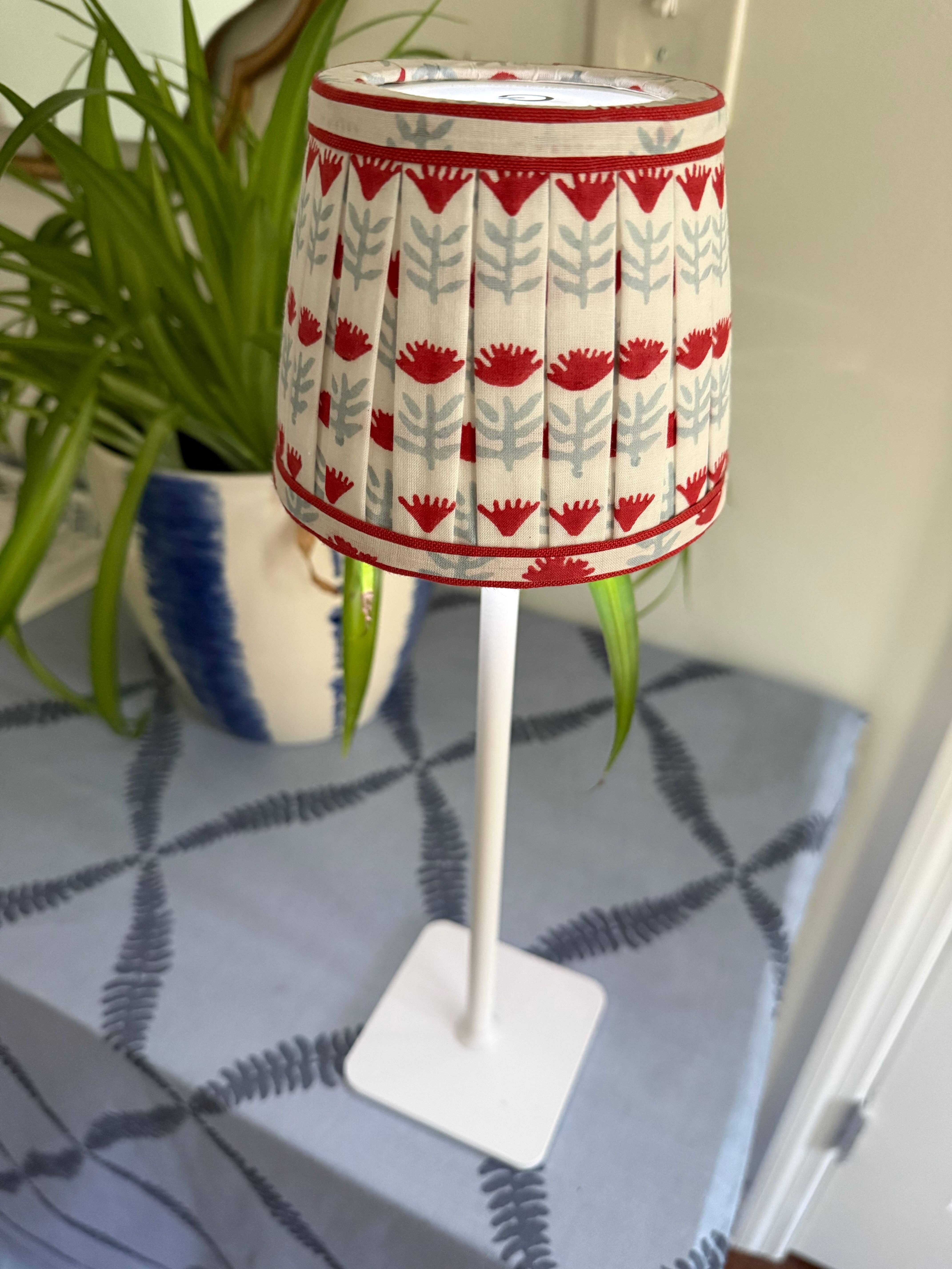Ceae Shop - Wholesale Lamp Shade - Pleated Block Print Lampshade Cover for Cordless Lamps - Claire Poppy2