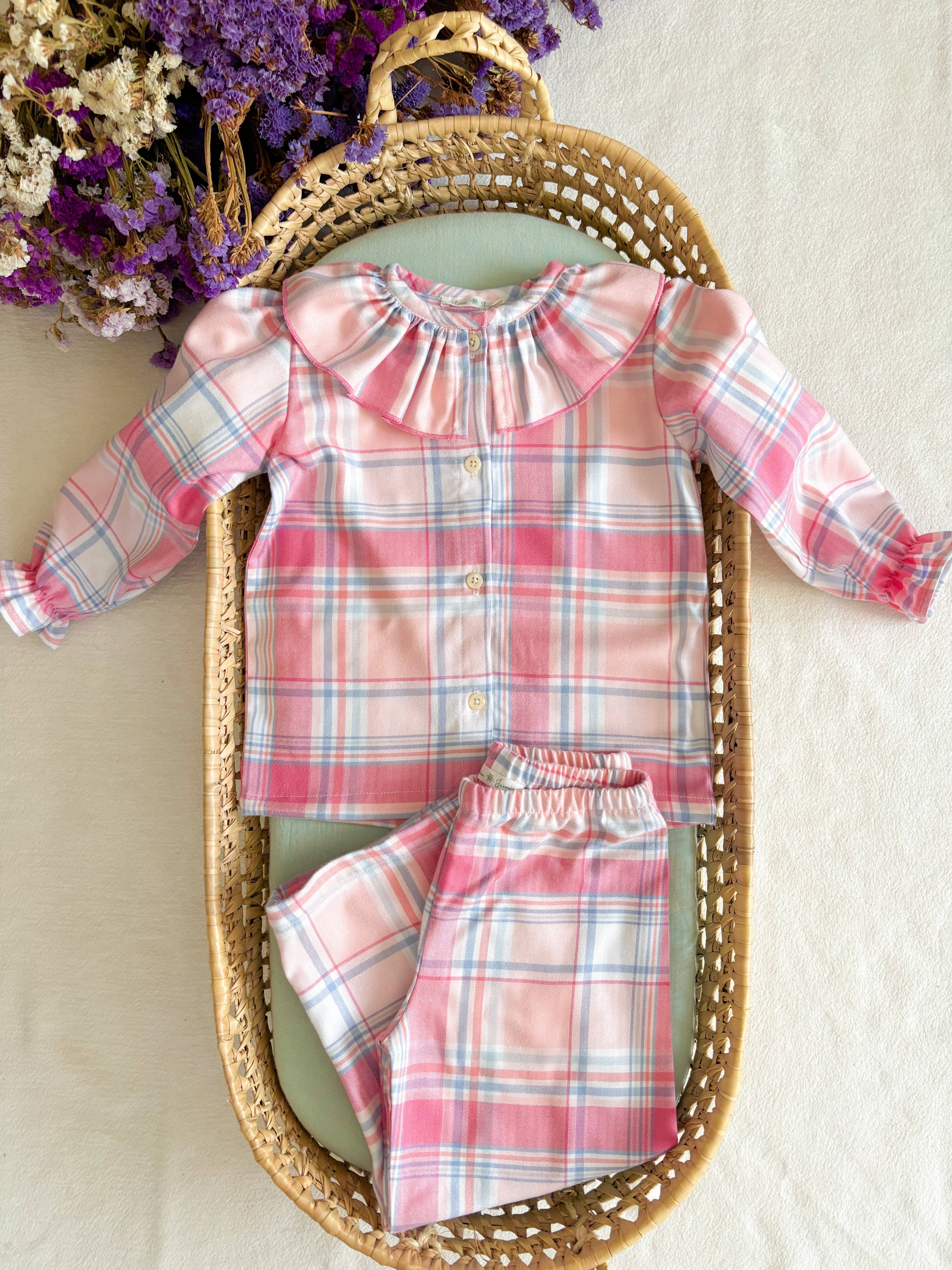 Maria Jasmim Baby & Child - Vendita all'ingrosso Completo pigiama - Bambini - Pigiama a Quadri Rosa con Volant2