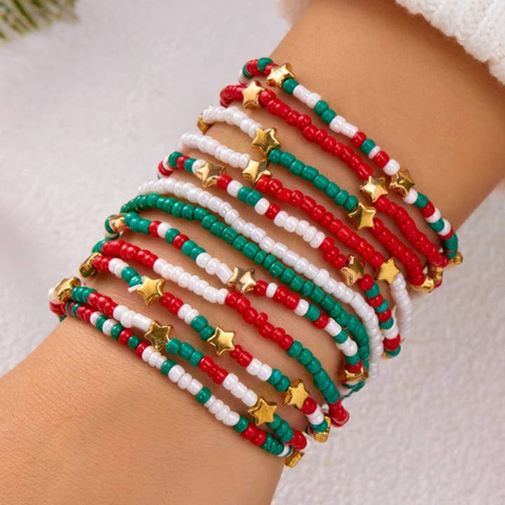 Gold Plated Star Colorful Beads Christmas Fashion Bracelet Set for wholesale on Faire0