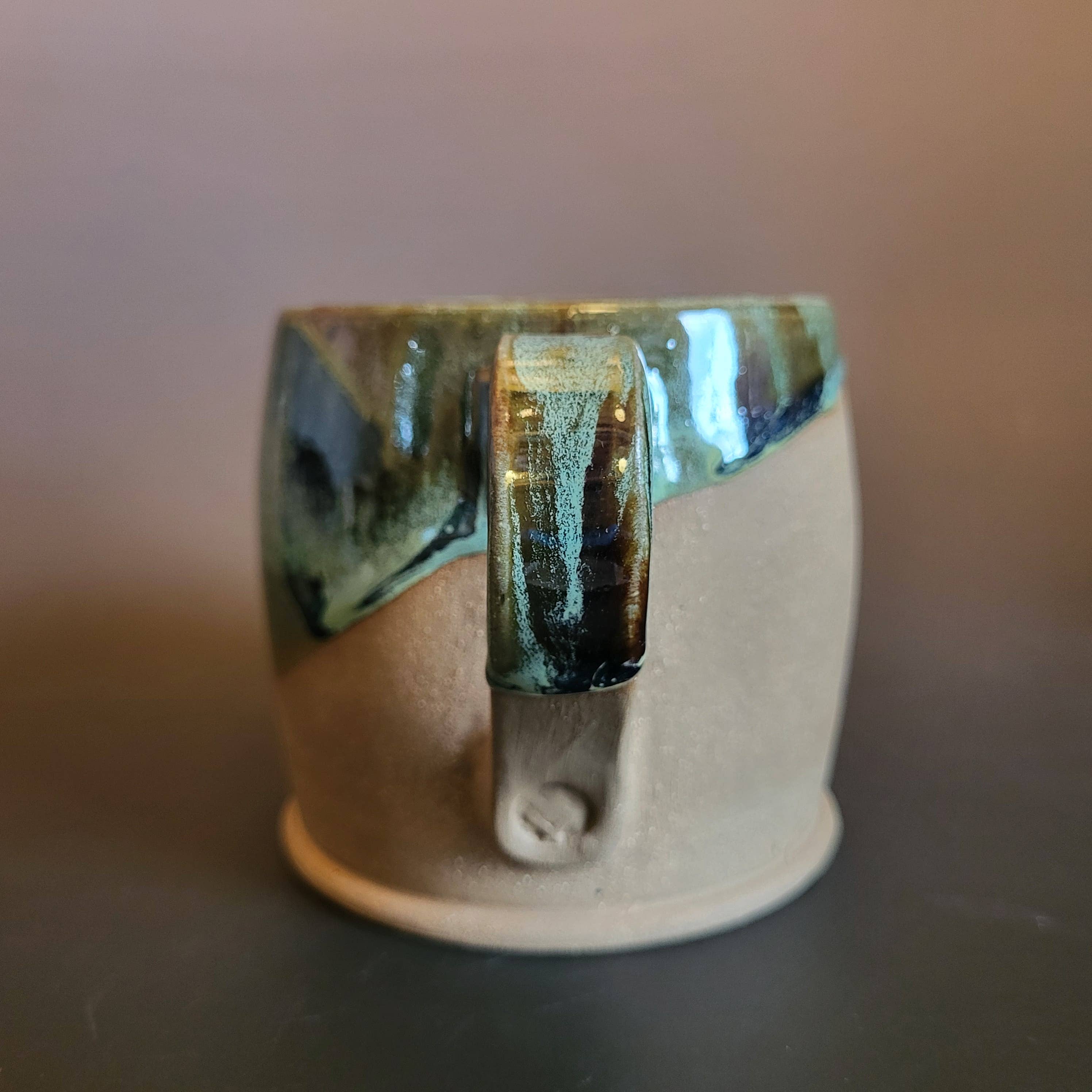 Divine Vessels Pottery - Wholesale Coffee Mug - Mug with Mushroom Emblem with Green and Brown glaze 2