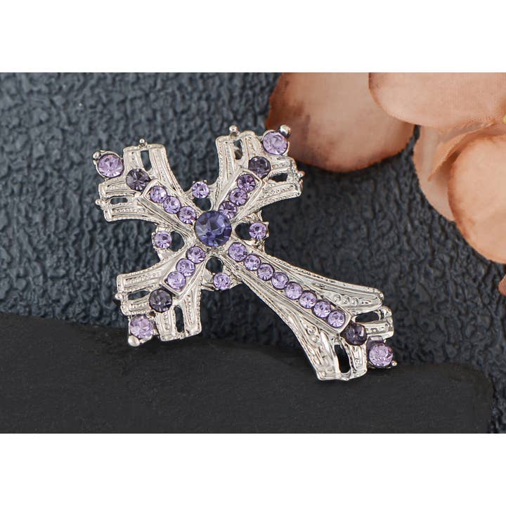 AK Brand - Vendita all'ingrosso Spille - Spilla a forma di croce religiosa argentata con strass38