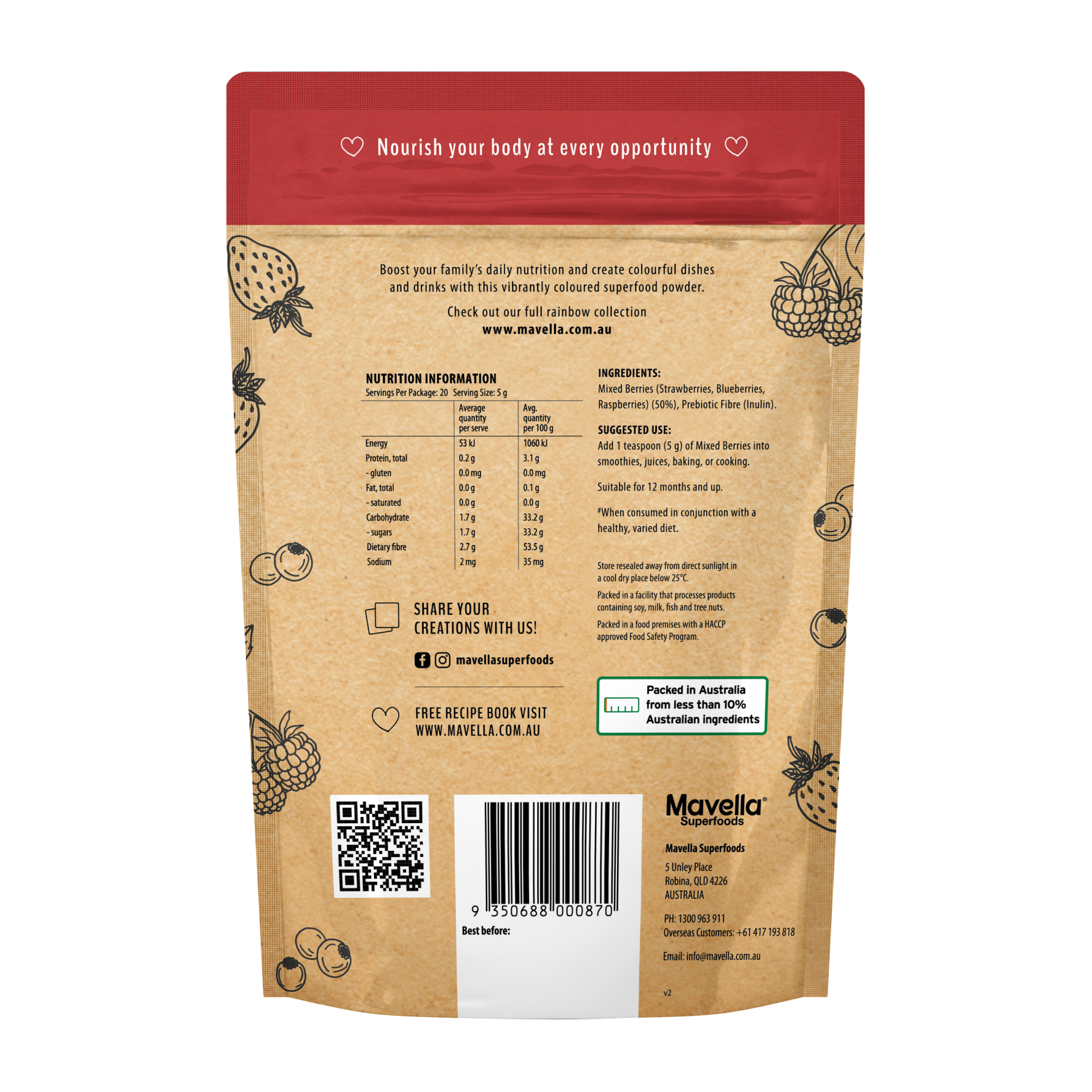 Mavella – wholesale Protein/superfood powder – Mixed Berry Plus Fibre 100g1