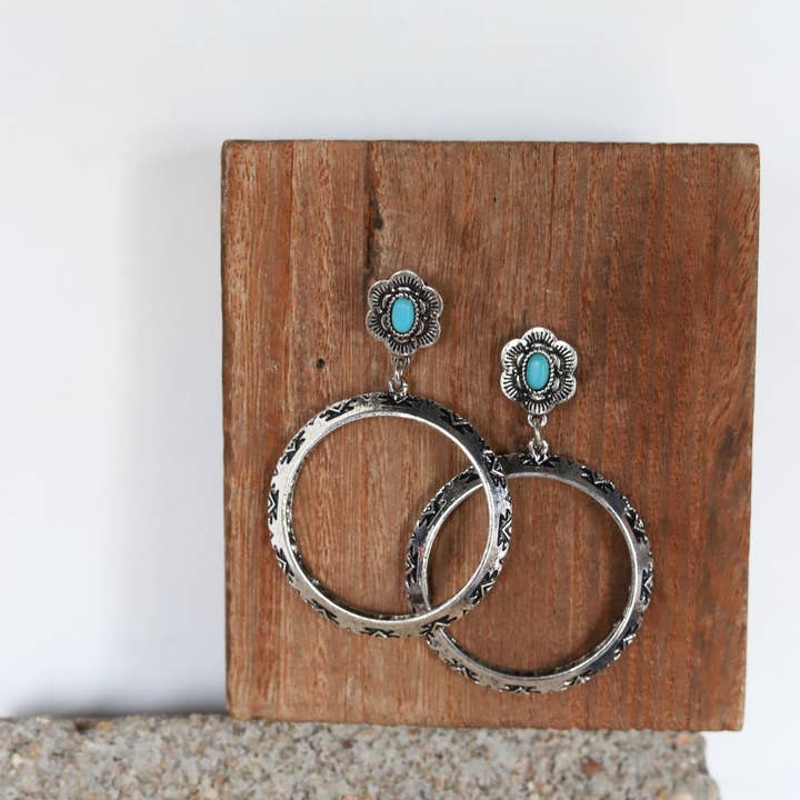 Turquoise Haven - Wholesale Dangle Earrings - 0666 H101 TURQUOISE WESTERN TEXTURE POST EARRING0