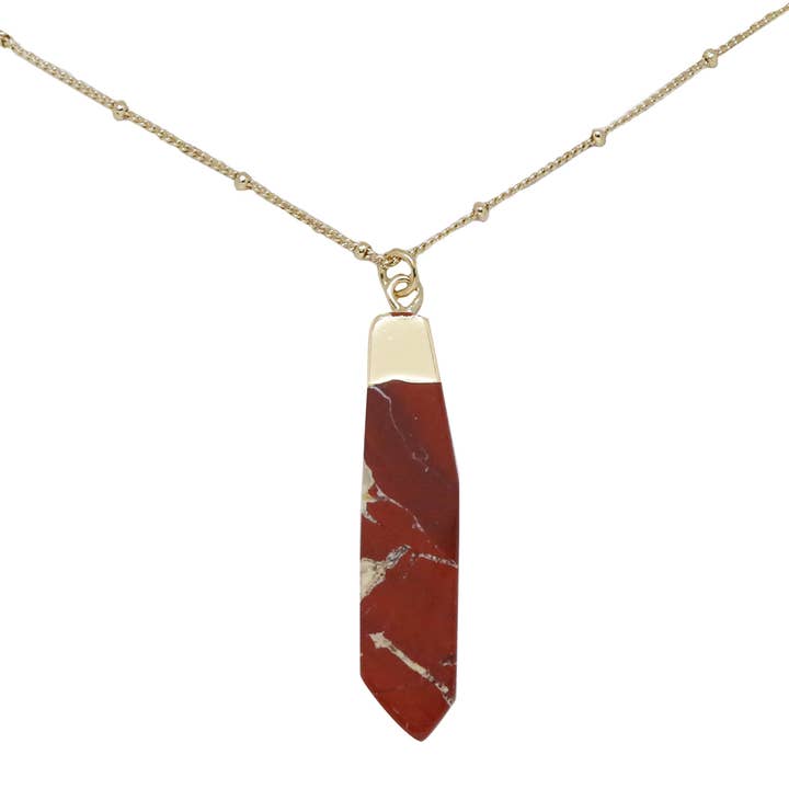 Red Jasper & Gold Pendant Necklace for wholesale by CHARGED
