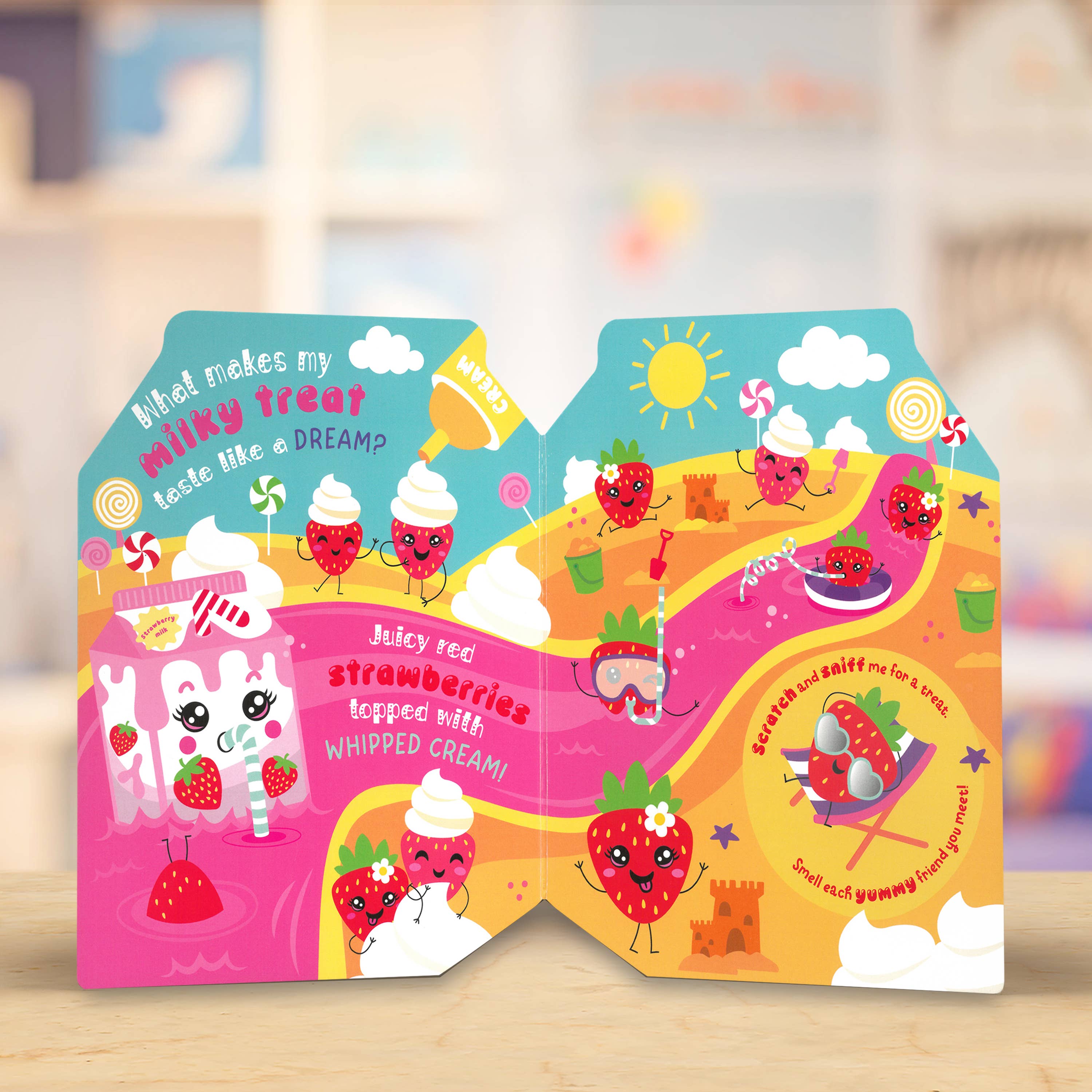 Make Believe Ideas – wholesale Pre-school book (3–5) – Strawberry Milk Scratch and Sniff Book1