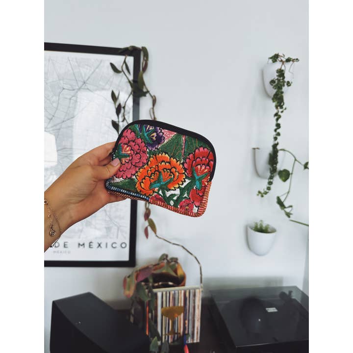 Pura Vida - Wholesale Makeup/Cosmetic Bag - Small Mexican Embroidered Flowers Cosmetic Bag | Boho Bag3