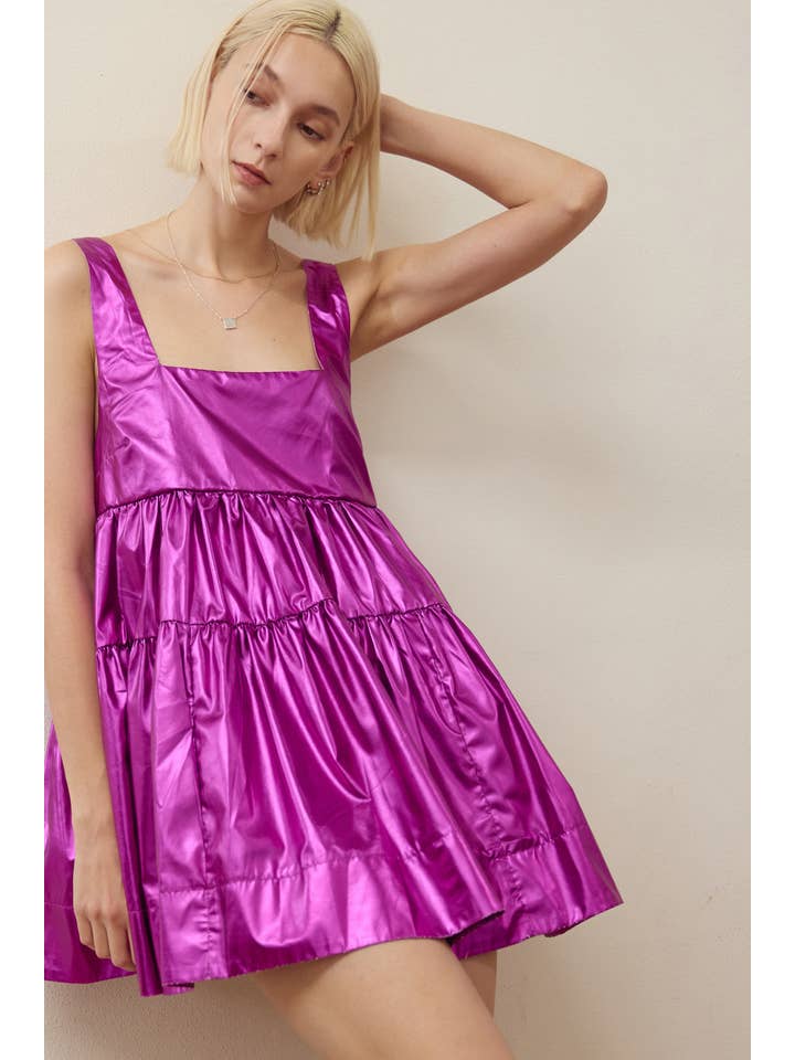 Lara Daisy - Wholesale Dress - Women's - Vintage Effect Metallic Babydoll Mini Dress