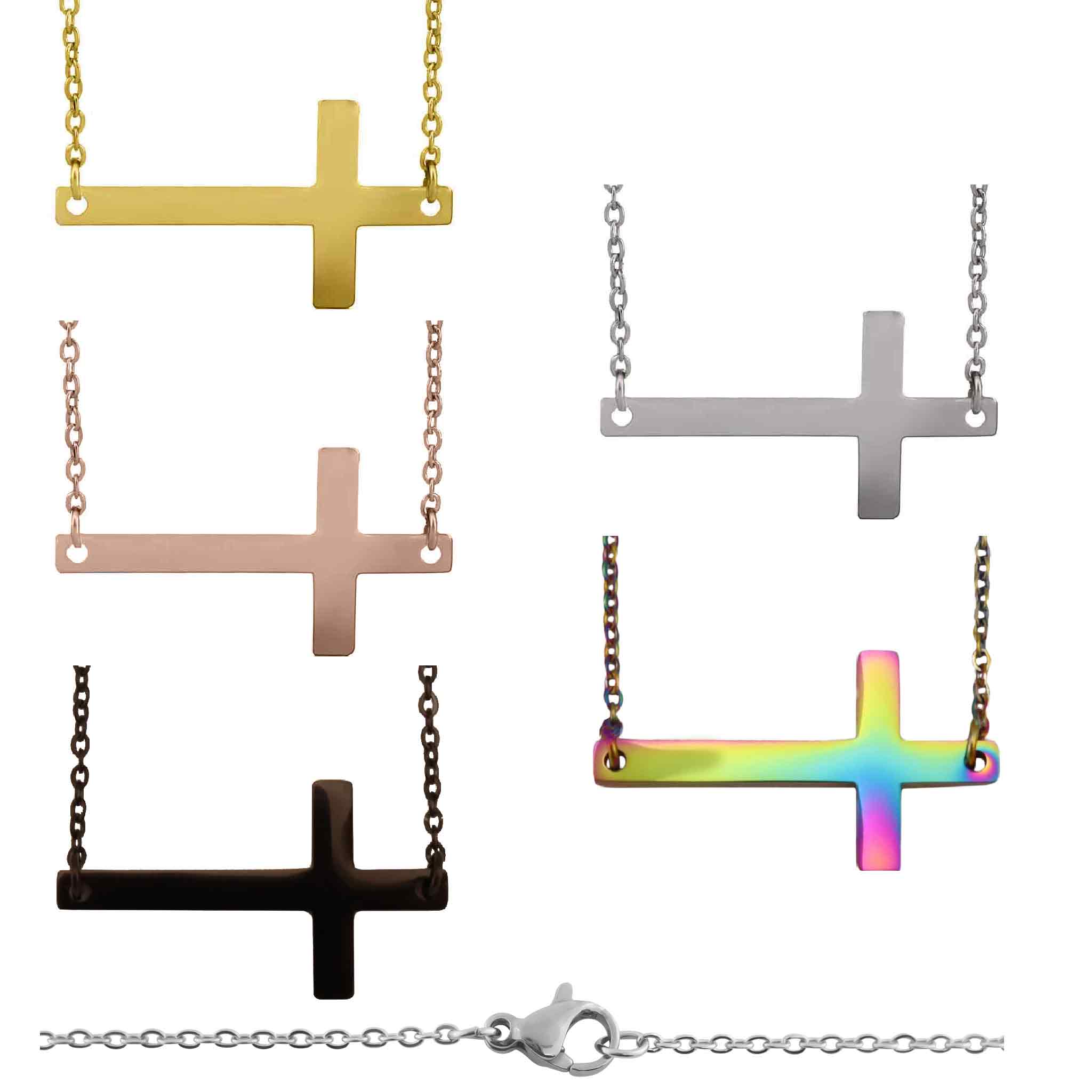 WJW - Wholesale Pendant/Charm Necklace - Stainless Steel Horizontal Cross Necklace0
