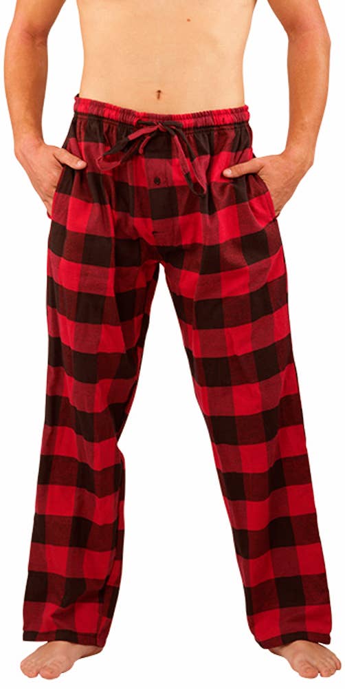Mens Red & Black Buffalo Plaid Flannel Jogger Sleep Pants Pajama Bottoms