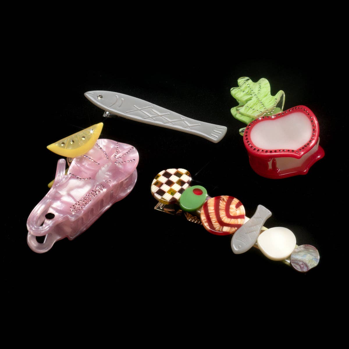 WINONA IRENE - Wholesale Hair Accessories Set - Women's - Sardine Fish Hair Clip Set in Silver Acetate with Rhinestone9