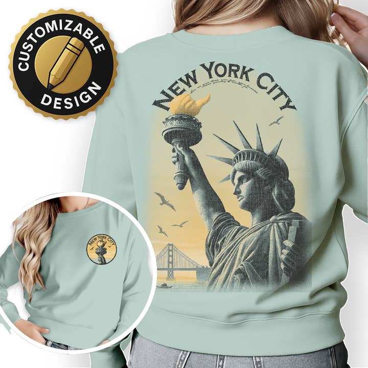 Statue of Liberty Crewneck – Vintage NYC Sunset Sweatshirt for wholesale by Textile Graphix