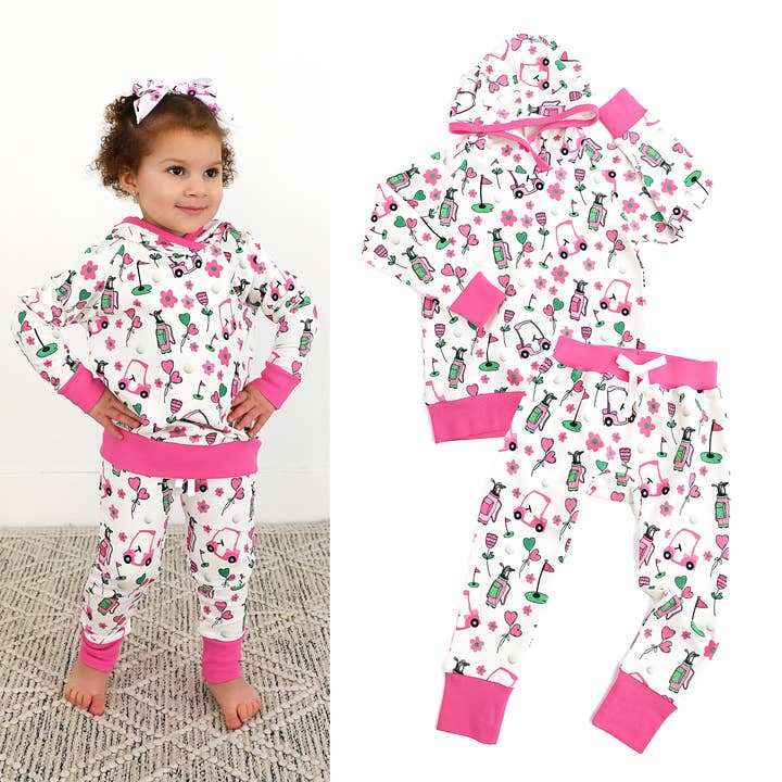 Conjunto de sudadera con capucha de golf rosa Lexi de bambú en tejido de rizo francés para venta al por mayor de Gigi and Max