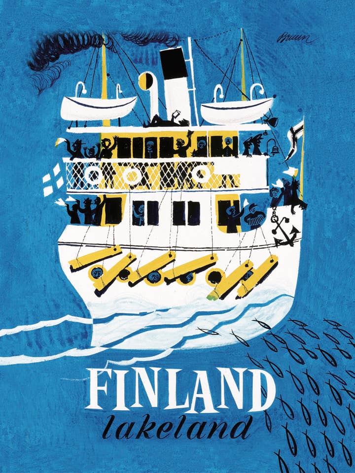 Lakeland – Finlande ! Plateau en bois avec affiche 20 x 27 cm pour la vente par Come to Finland