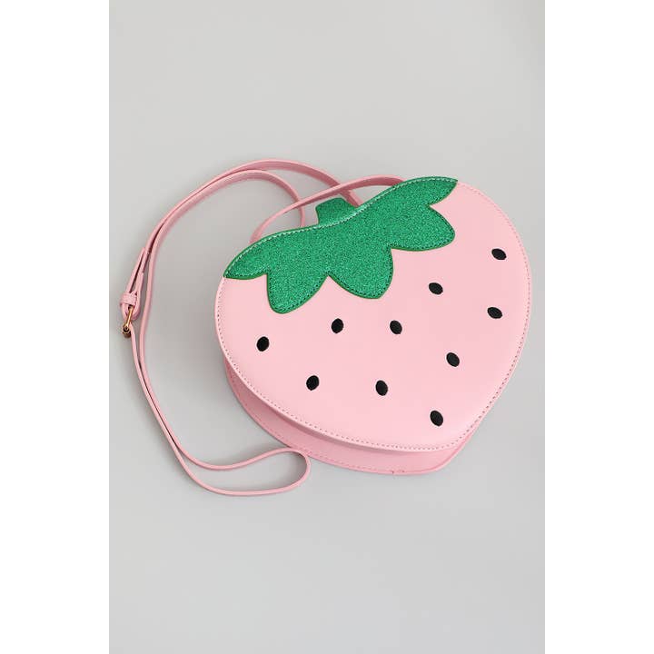 Girly - Wholesale Shoulder Bag - Women's - GLITTERY STRAWBERRY HANDBAG WITH SHOULDER STRAP