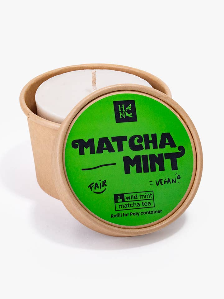 Genopfyldning "Matcha Mint" til Poly stearinlys, 185g. for engroshandel hos Hank Brussels