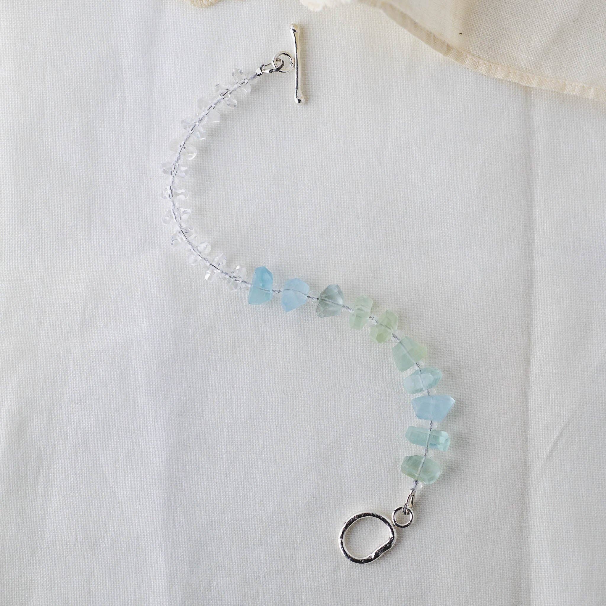 LoveGem Studio LLC - Wholesale Beaded Bracelet - Ocean's Whisper Bracelet – Premium Grade Aquamarine & Ice-Clear Quartz with Argentium Silver Toggle2