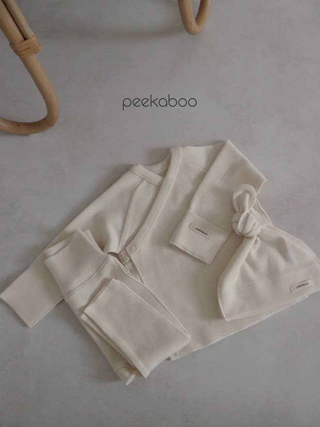 peekaboo - Wholesale Clothing Set - Baby - Newborn Baby Solid Color Long Sleeves Kimono Top & Pants