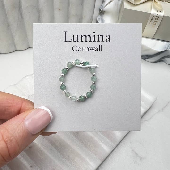 Green Aventurine Stretch Ring - Sterling Silver for wholesale by Lumina Cornwall