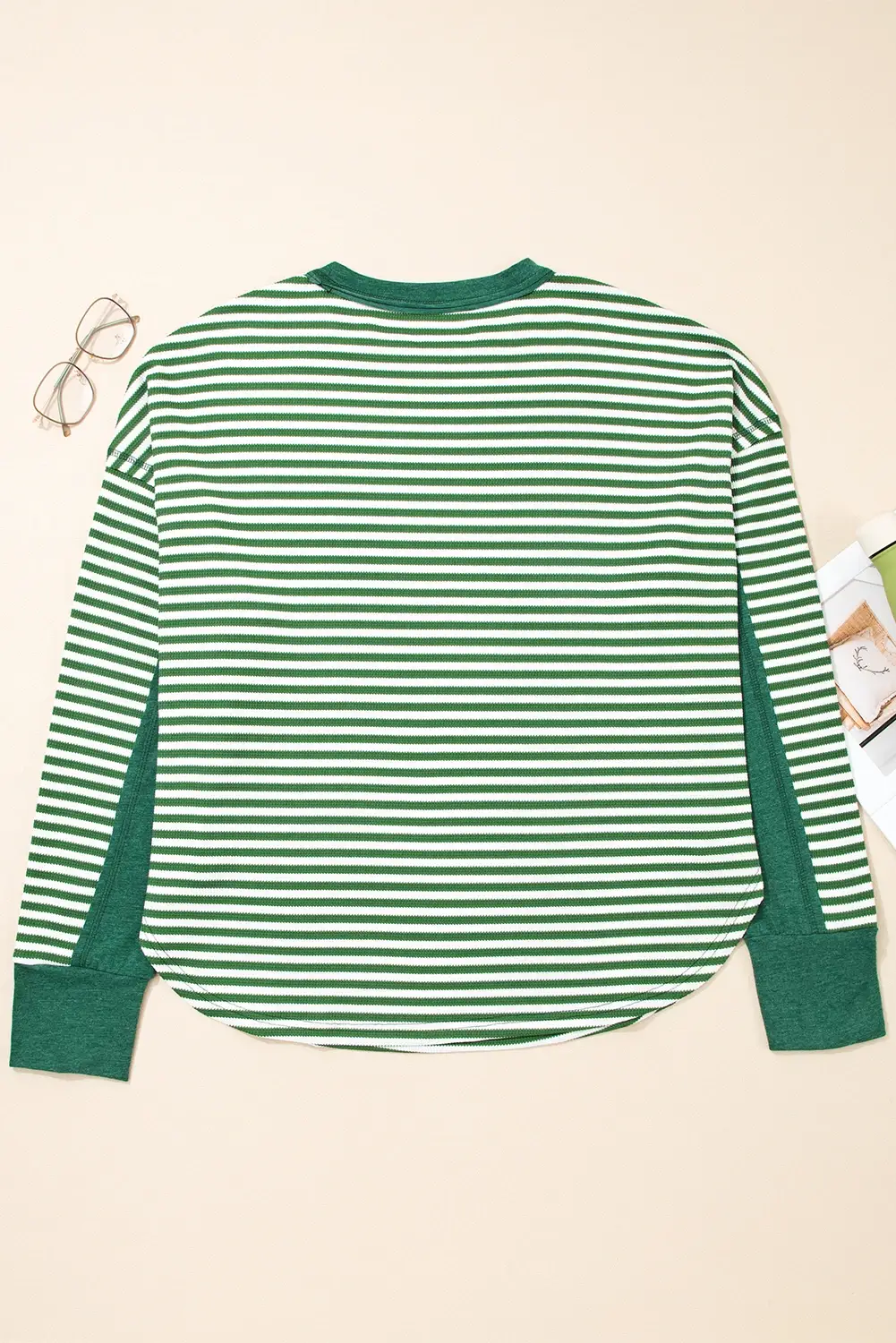 Green Stripe Exposed Seam Patchwork Plus Size Thermal Top for wholesale on Faire4