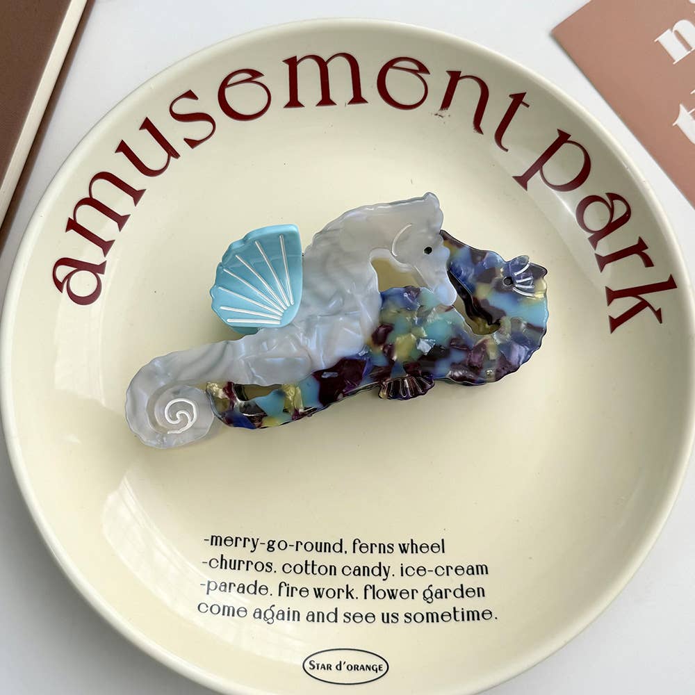 SoapElenGlen - Wholesale Hair Clip - Women's - Seahorse & Conch Hair Clip, Ocean Inspired Acetate Hair Claw3