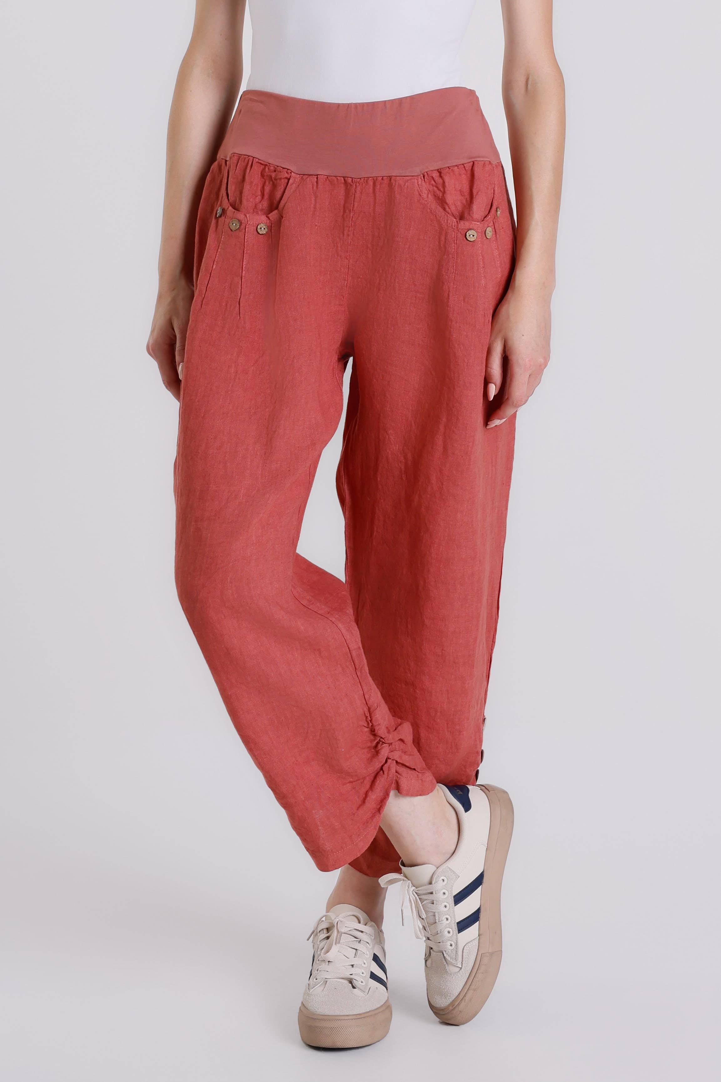 TINA Stephens Italy/Tees By Tina - Vente Pantalon – femme - Pantalon en lin Georgia Side Ruche (PL163)22