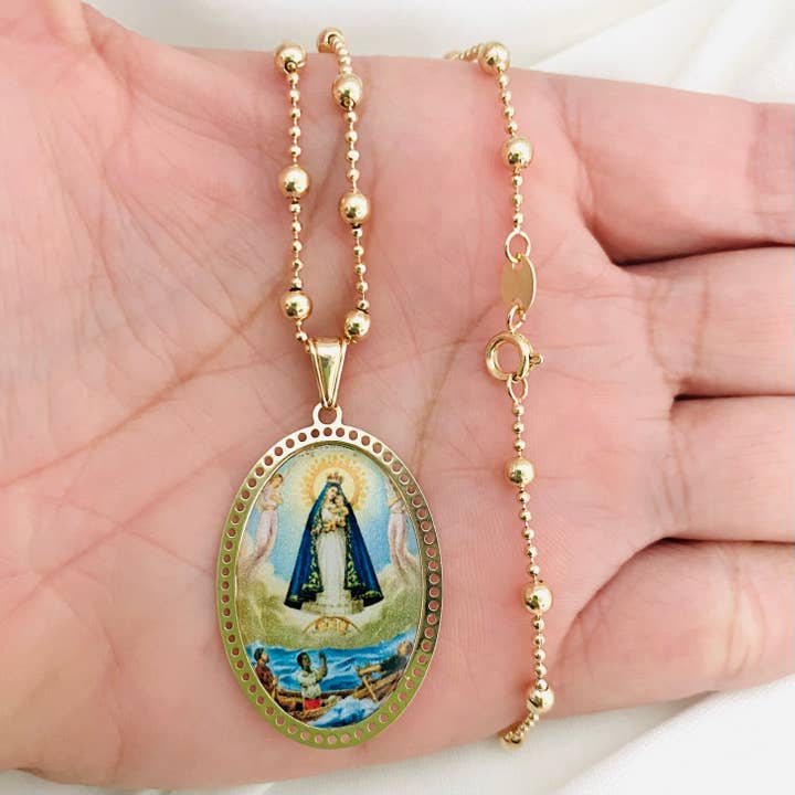 Lady of Charity Necklace, Caridad del Cobre Gold Necklace for wholesale by Housegoldjewelry