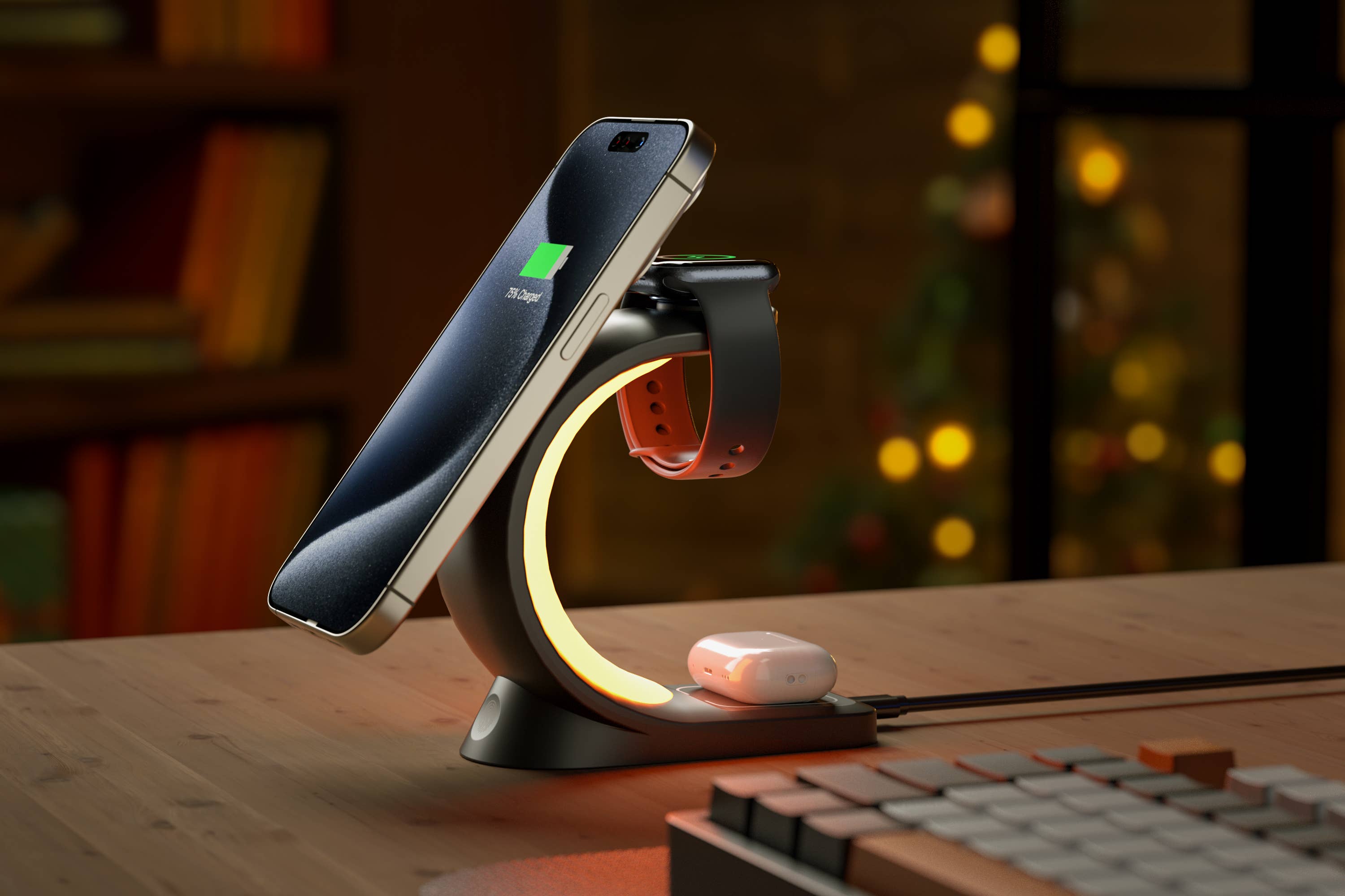 LAX Gadgets – Engroshandel Skærmbeskytter til telefon – 3-i-1 opladningsstation med natlampe og adapter – detailpakke4