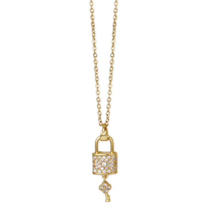 Key to Style Gold Crystal Lock & Key Necklace for wholesale by ZAD