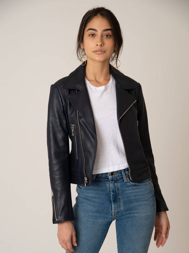 Veste en cuir Laurel Canyon - Navy pour la vente par Katro