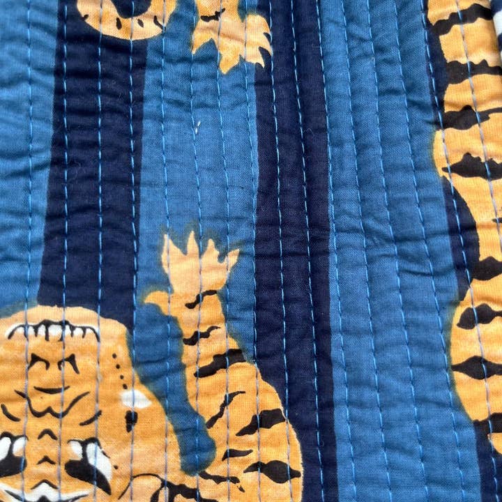 bhavnas boutique - Wholesale Tote Bag - Women's - Blue Cotton Quilted Tiger Print Bag Women Shopping Carry Bag