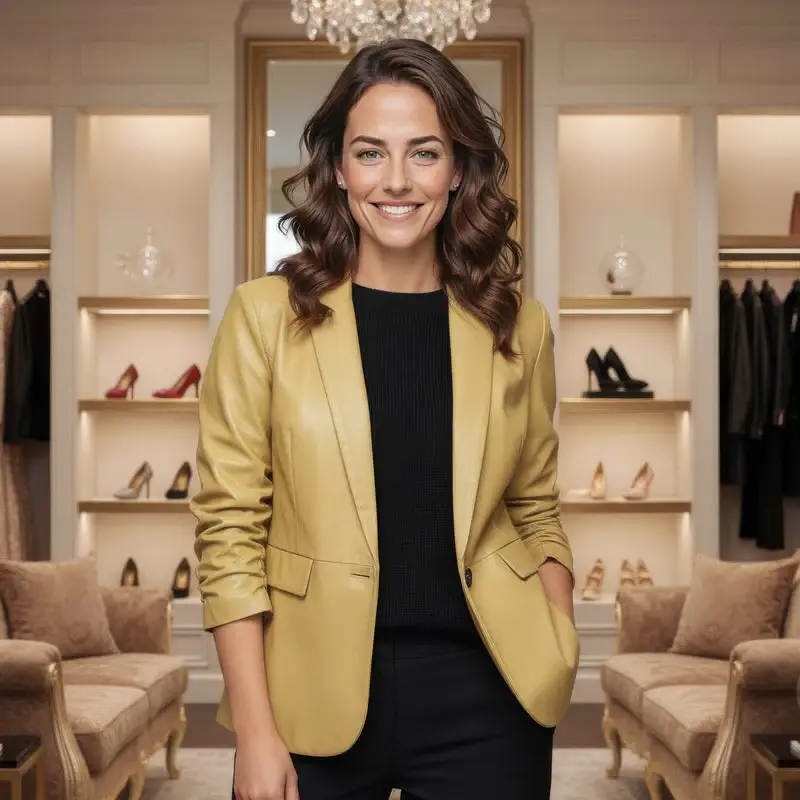 Kurt Muller – wholesale Blazer – Women's – Vegan Leather Look Matte Ruched Sleeve Blazer1