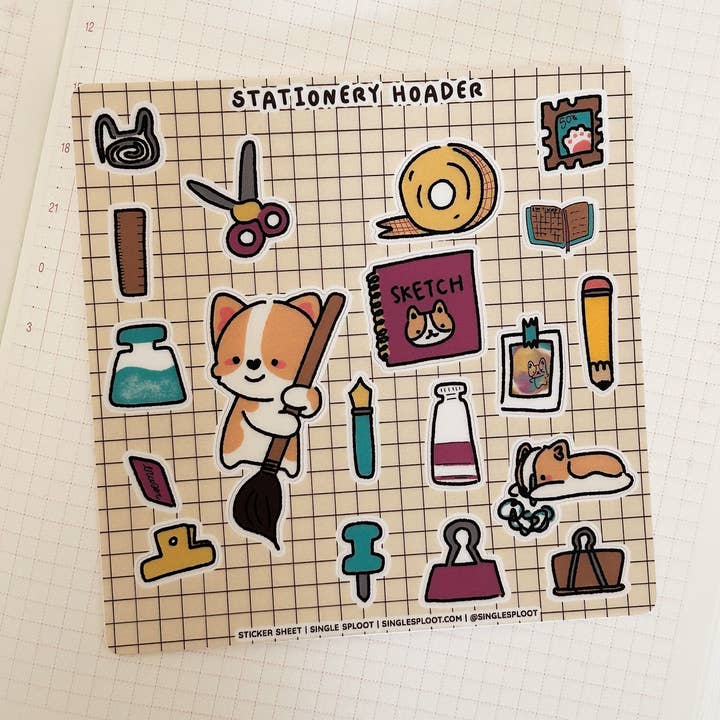 Single Sploot - Wholesale Sticker - Stationary Hoarder Corgi Sticker Sheet0