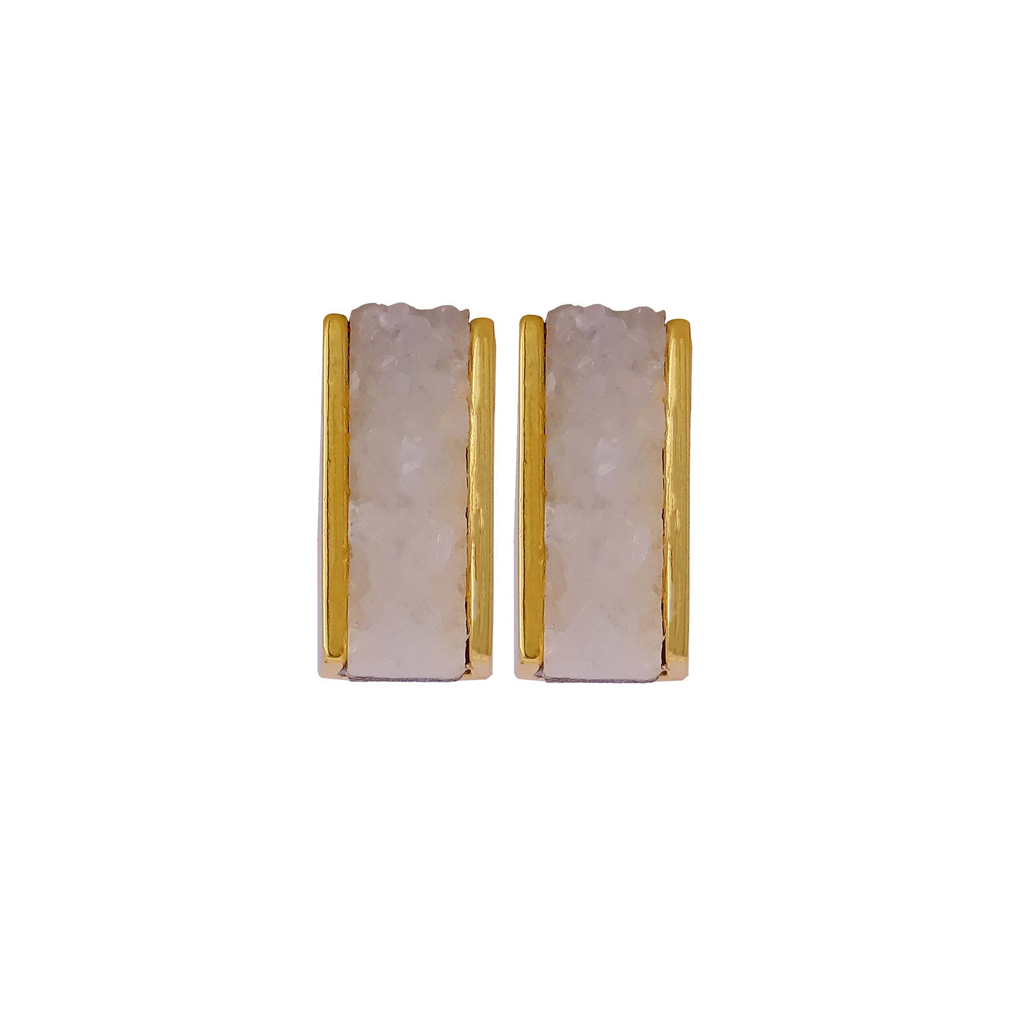 El Joyero - Wholesale Stud/Post Earrings - White Druzy Gemstone Gold Plated Collet Set Stud Earring3