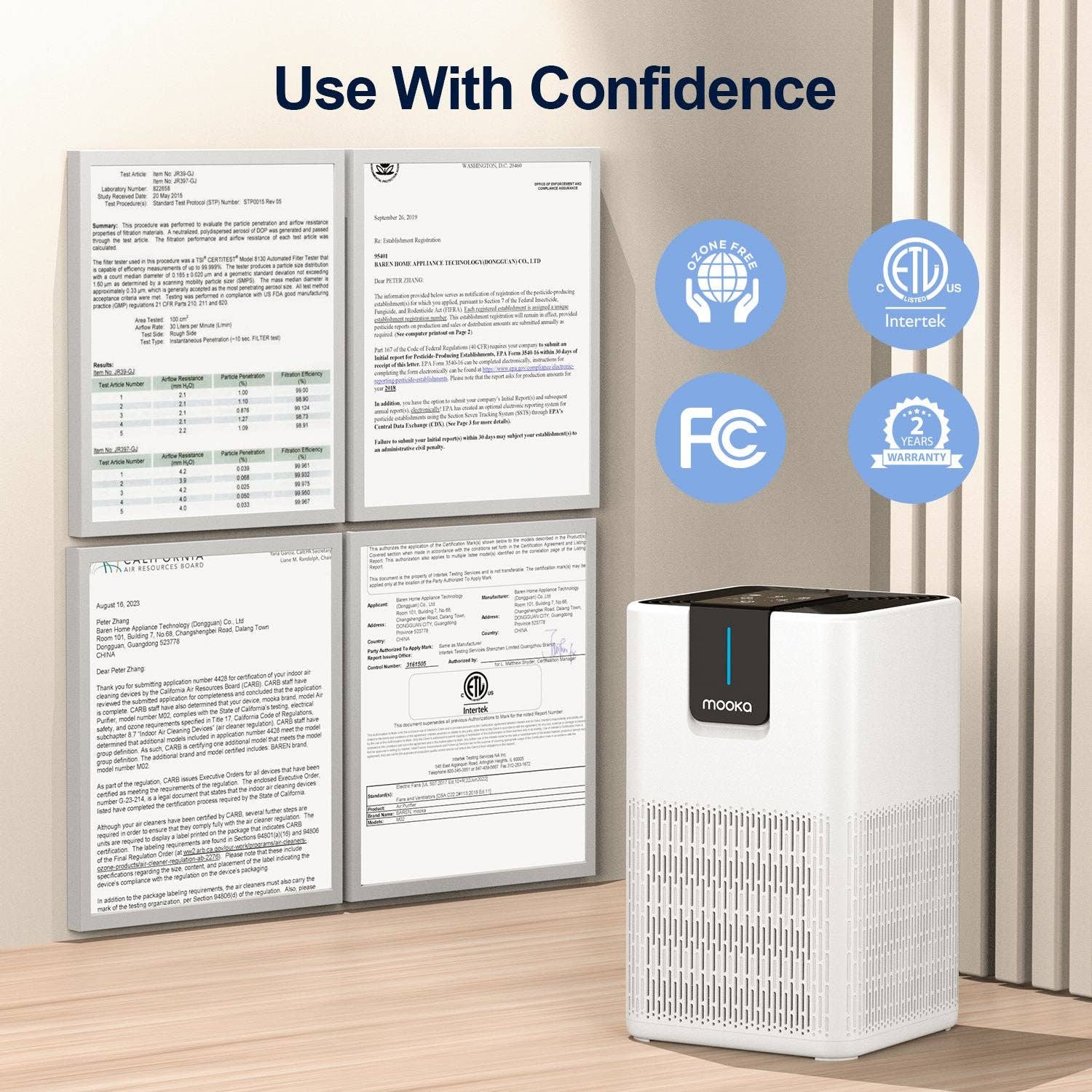 White MOOKA Air Purifiers for Home Large Room Up to 1250 Ft², H13 HEPA Air Purifier for Pets Dust Odor Smoke, Aromatherapy Function, Air Cleaner with 15dB Quiet Sleep Mode for Bedroom Office Living Room for wholesale on Faire7