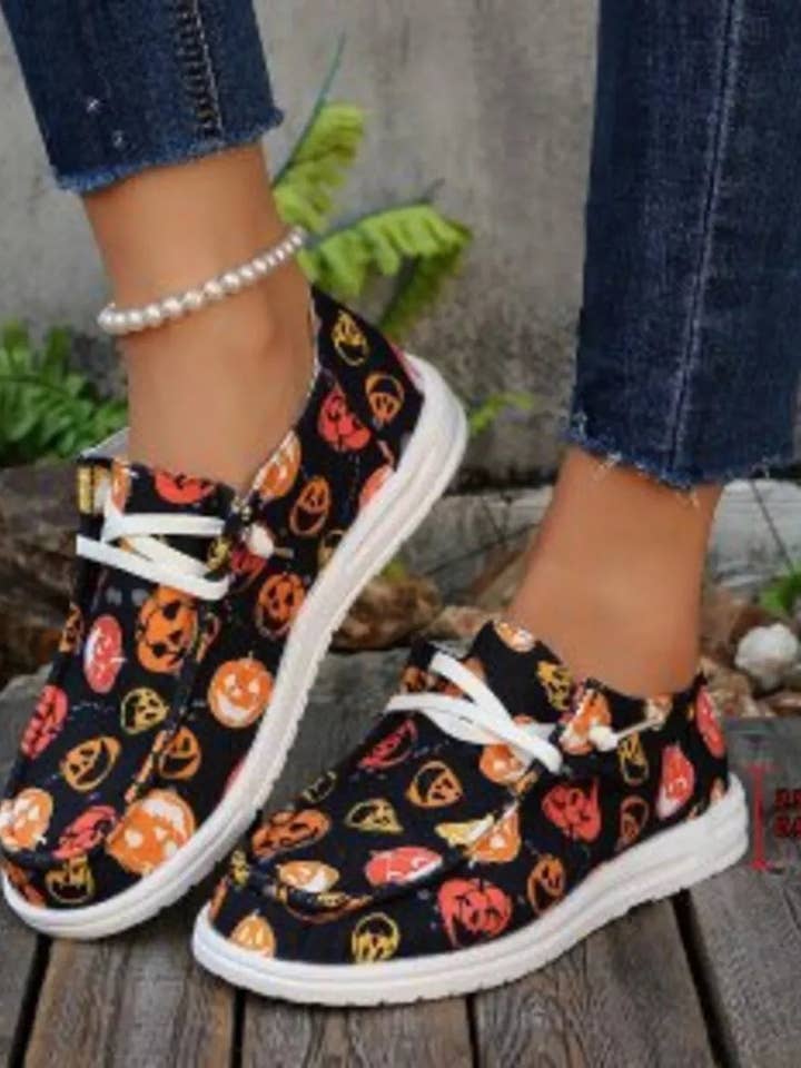 Halloween Pompoenprint Ronde Neus Sneakers voor wholesale door ClassiQ