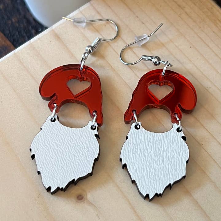 Suchfungoods - Wholesale Dangle Earrings - 2part acrylic red heart leprechaun gnome dangles0