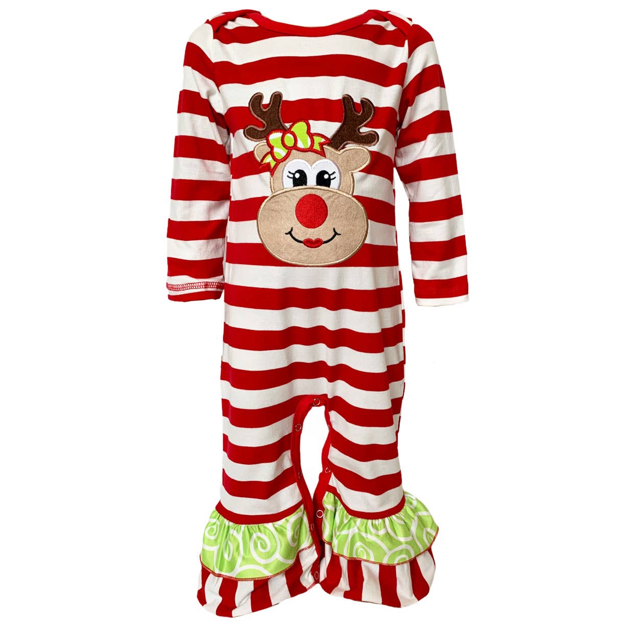 AnnLoren - Wholesale Jumpsuit - Baby - AnnLoren Baby Girls Christmas Romper Reindeer Red Stripes