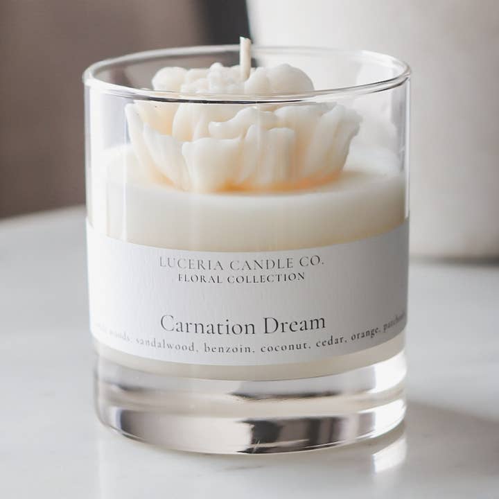 Luceria Candle Co. - Wholesale Jar/Filled Candle - Carnation Candle | Floral Soy Wax Candles | Pink, White1