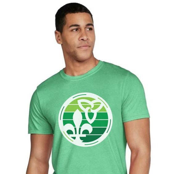 Vuxen ljunggrön retroinspirerad fransk-ontarisk skjorta - Trillium och Fleur-de-Lys för wholesale av Cabin Design Co