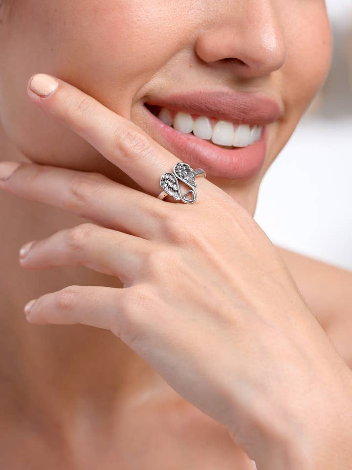 Wings & Heart Ring for wholesale by Henna Shoppe
