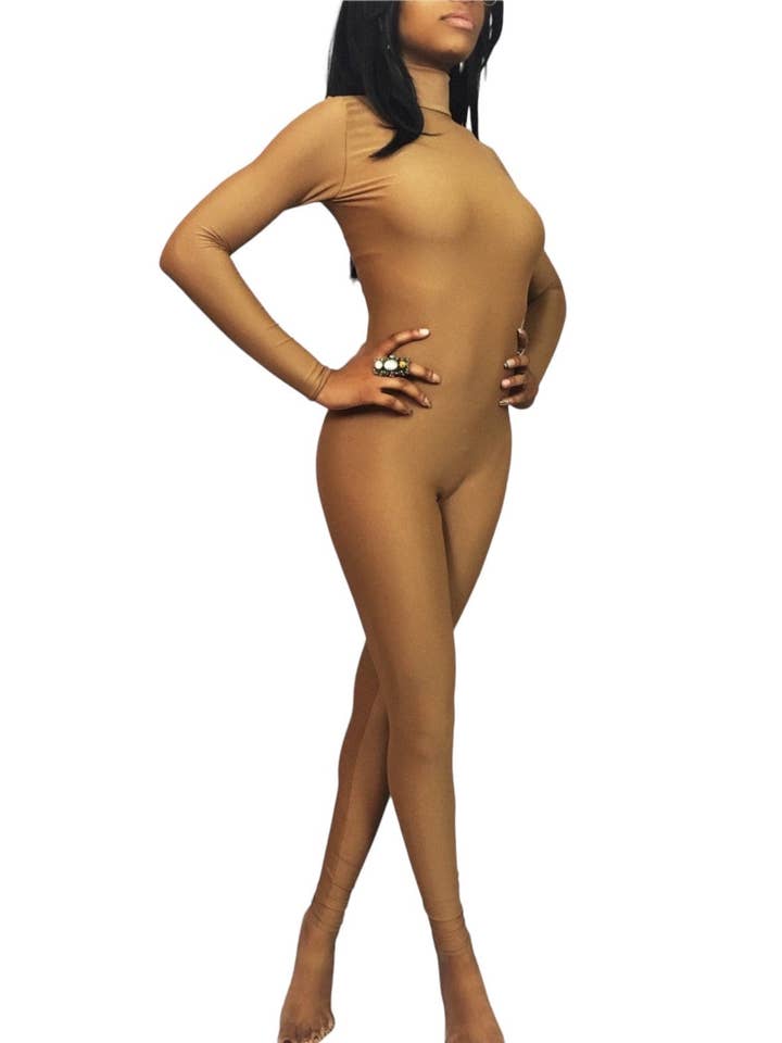 Catsuit nu, macacão em spandex tom de pele, body elástico para todo o corpo, vestuário de performance com gola alta e mangas compridas, feito à medida por atacado de Kikimora Fashion