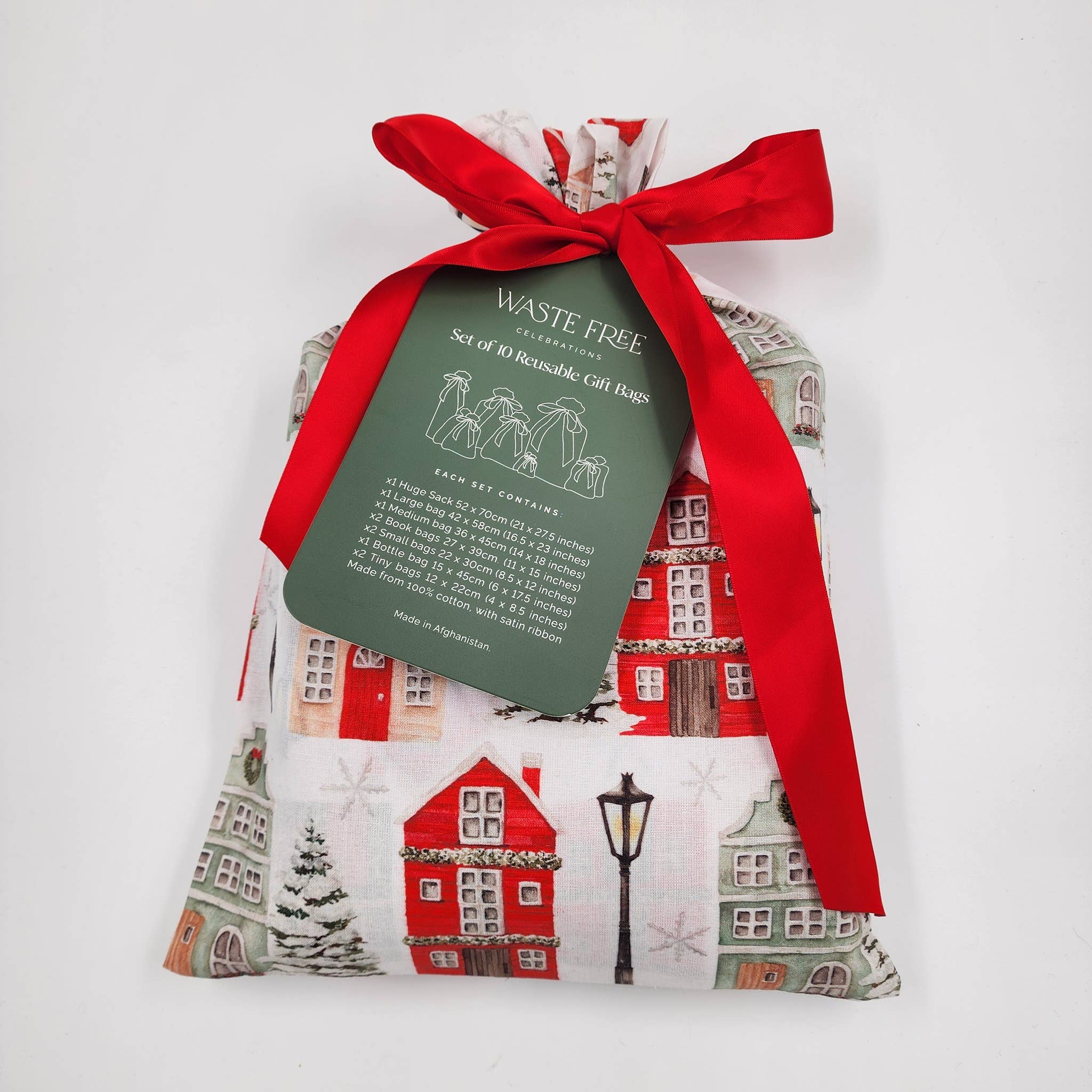 Waste Free Celebrations - Wholesale Gift Bag Set/Pack - Christmas Cottages (Reusable Gift Bag Set)6