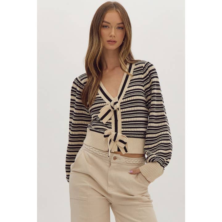 Cardigan à manches longues en maille à rayures pour la vente par STYLE USA