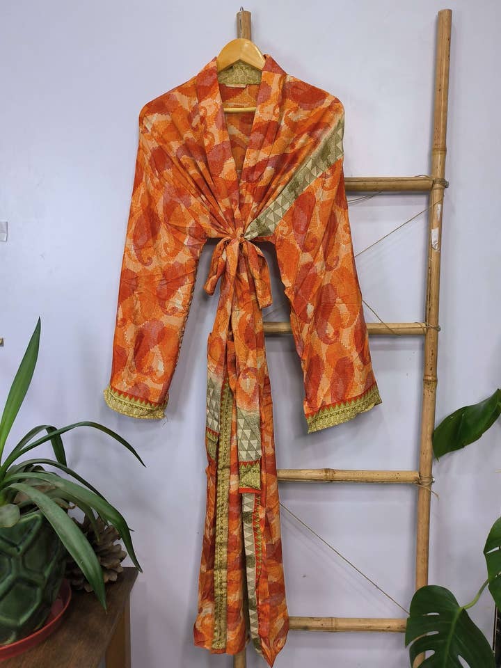 The Eastern Loom - Wholesale Robe - Men's - Men's Silk Recycled Sari Boho Kimonos Regal Lounge Robe0
