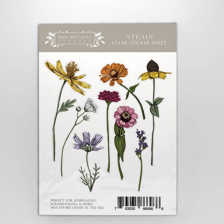 Rust Belt Love Paperie - Wholesale Sticker - Flower Stems Clear Sticker Sheet0