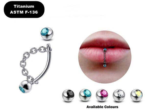 Bodytrend - Wholesale Lip Ring - Titanium-Lip Stud Vertical Labret Piercing with CZ Gem Ball0