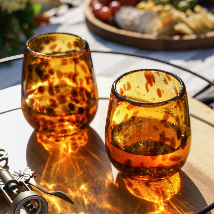 Brown Tortuga Recycled Glass Stemless Wine Glasses - Set of 2 for wholesale on Faire