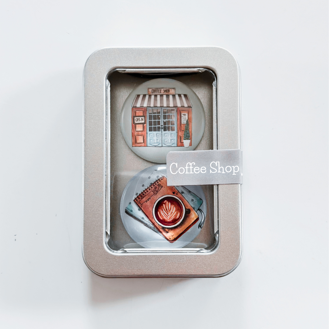 So Thoughtful Gifts - Wholesale Magneet - Coffee Shop blikset met glazen magneet0