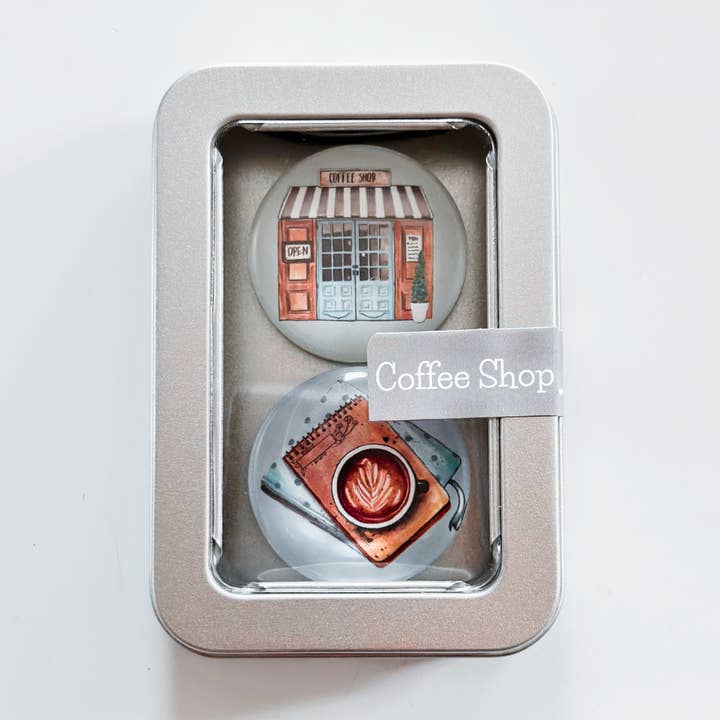 So Thoughtful Gifts - Wholesale Magneet - Coffee Shop blikset met glazen magneet0